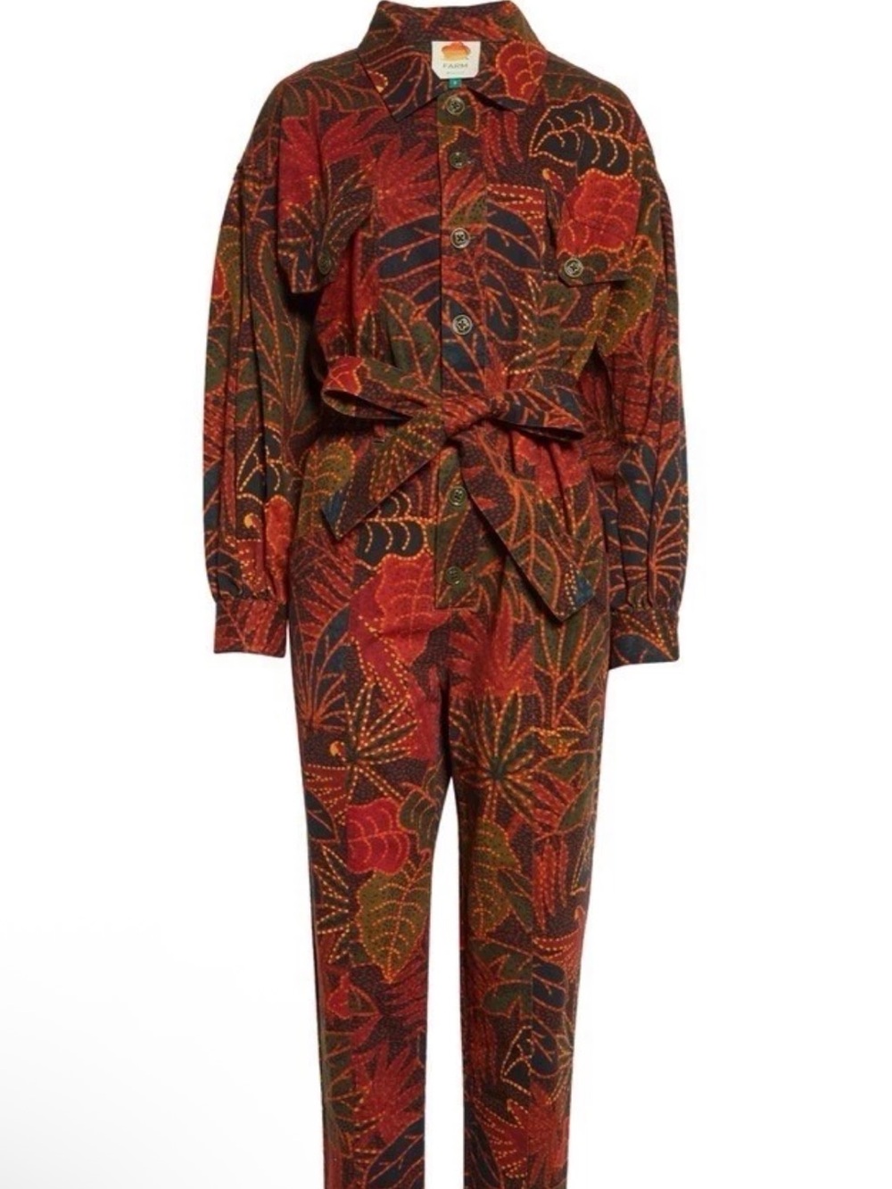 FARM Rio Black Rainforest Canvas Jumpsuit, Rainforest Red Brown